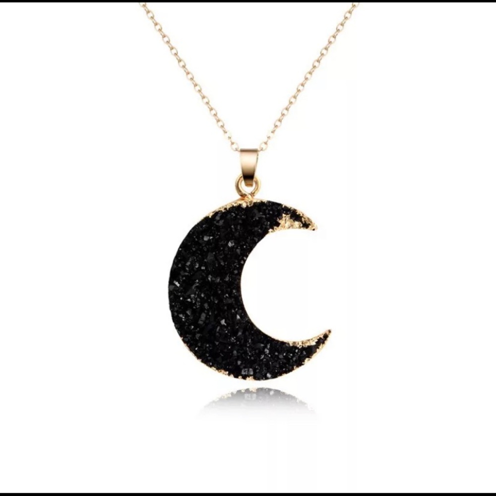 Black Quartz Crescent Moon Necklace